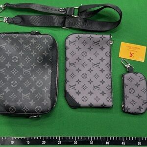 Louis Vuitton Monogram Eclipse Three-Piece Crossbody Set in Black and Gray